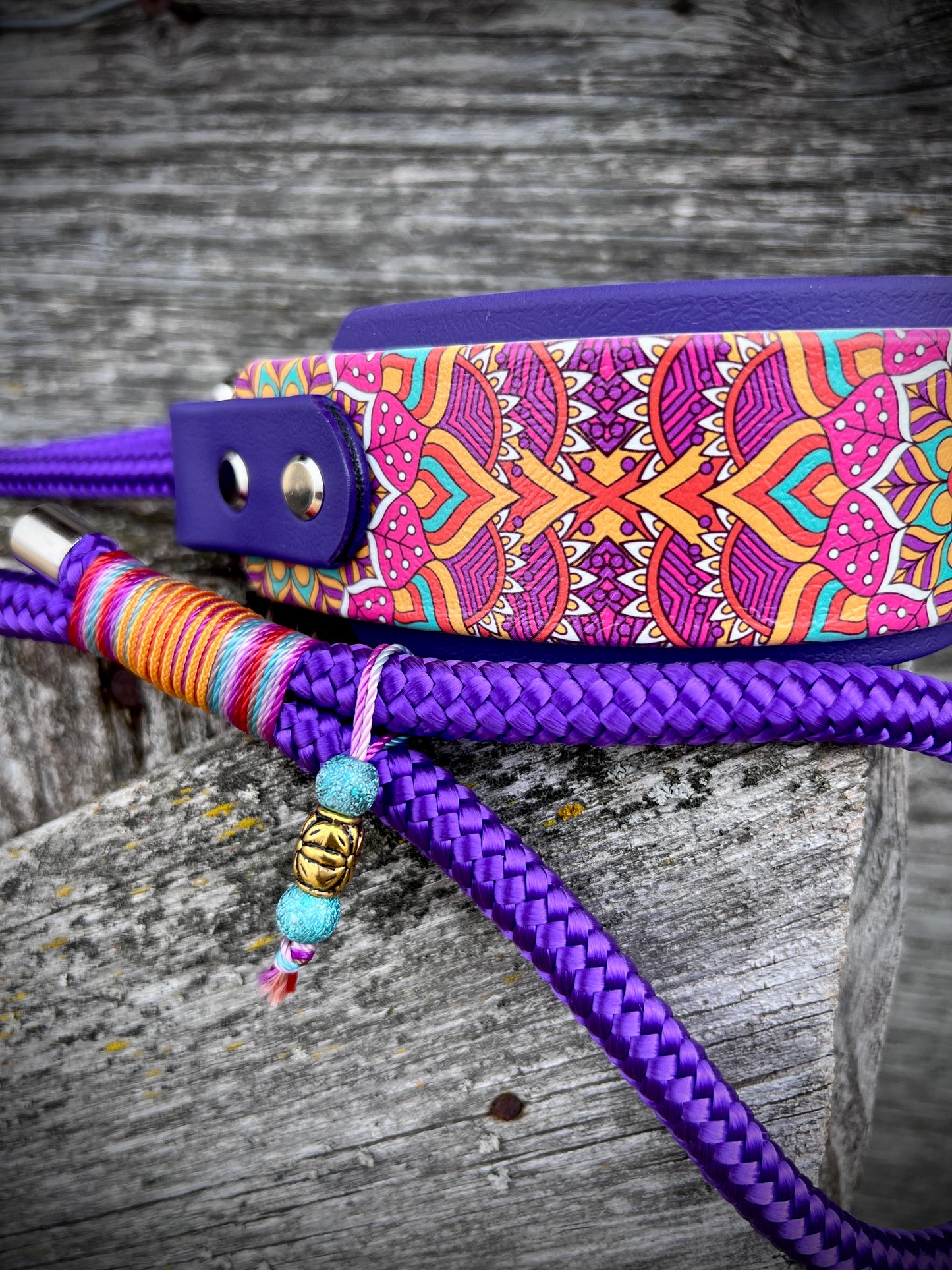 Biothane Rope Martingale Leash "Pink Mandala"