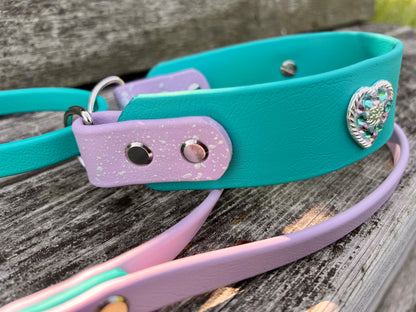 French Martingale Leash  "Aqua Sparkle"