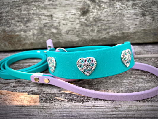 French Martingale Leash  "Aqua Sparkle"