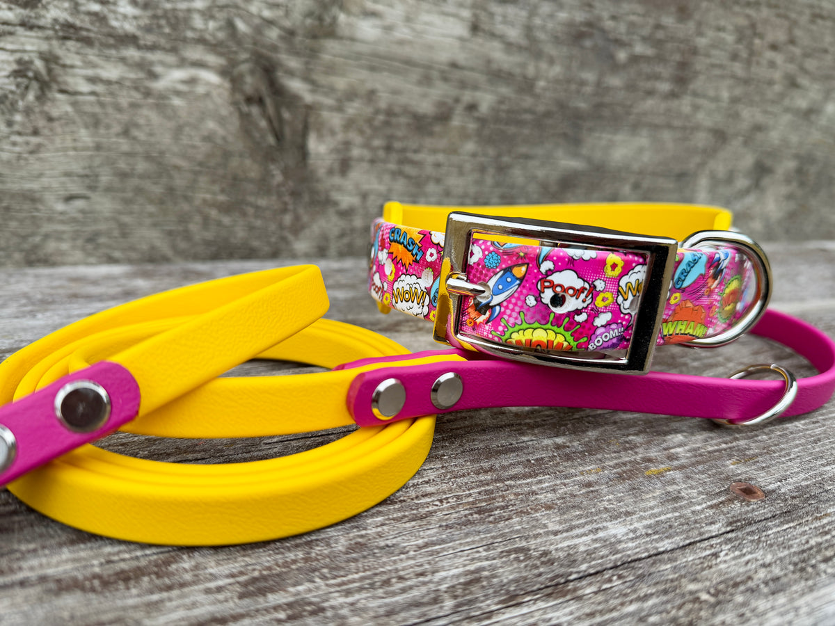 Collar Leash Set "Pink Comic"